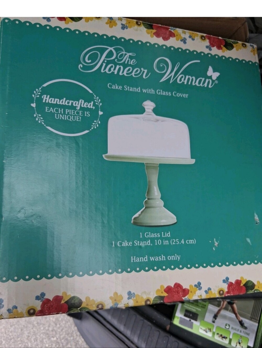 The Pioneer Woman Timeless Beauty Jade Green 10" Cake Stand with Glass Cover - Picture 3 of 3